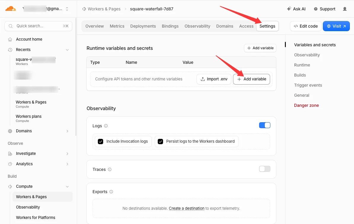Variables Settings