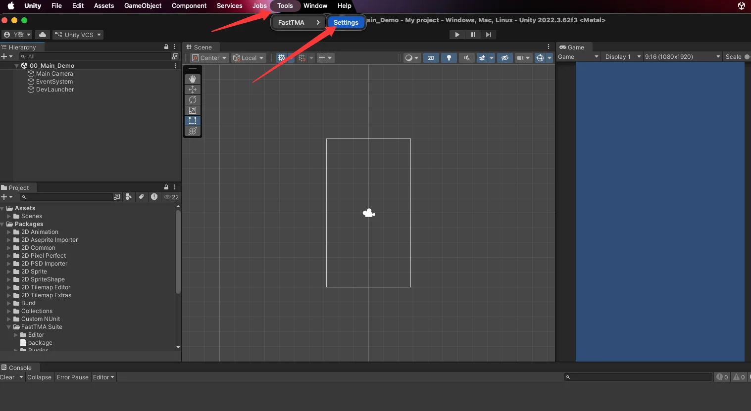 Open Settings in Unity